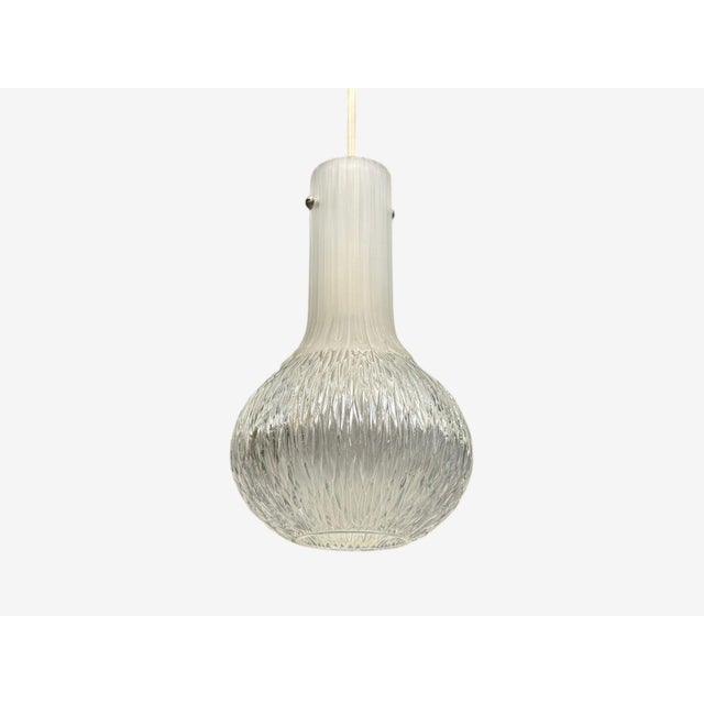 Limburg Glashütte, Small Pendant Light, Textured Glass, Plastic, Germany, 1970s For Sale - Image 4 of 10