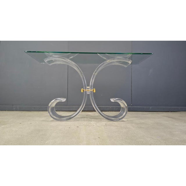 Brass and Acrylic Glass Console Table, 1970s For Sale - Image 9 of 15