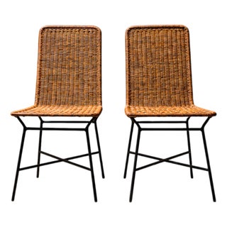 Set of 2 Chairs in Metal & Wicker, Carlo Hauner, 1950s For Sale
