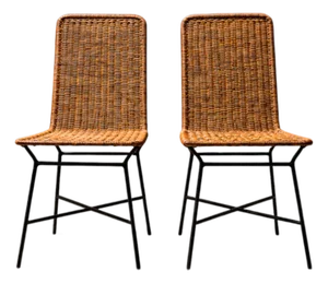 Set of 2 Chairs in Metal & Wicker, Carlo Hauner, 1950s