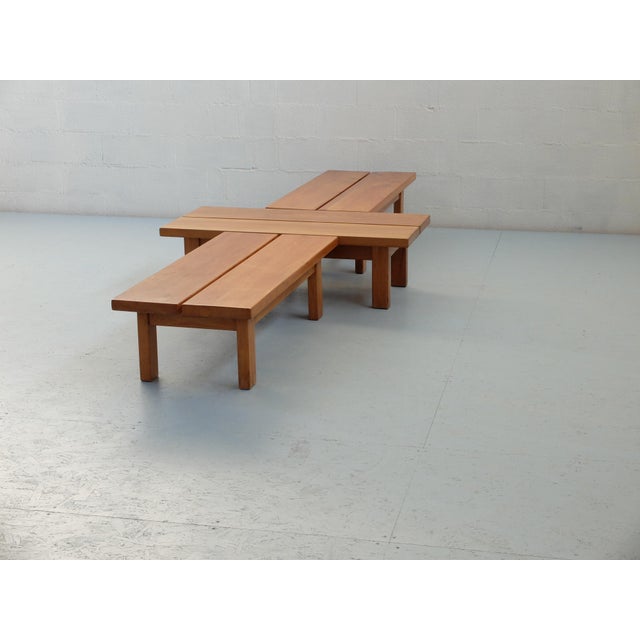Brutalist Large Modular Coffee Table in Elm from Regain Group, 1960s, Set of 3 For Sale - Image 3 of 13