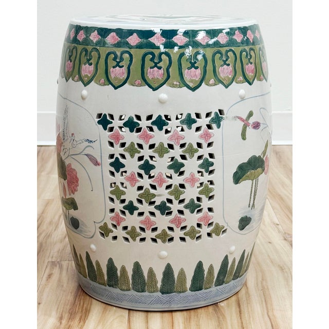 Vintage Ceramic Lily Pad Motif Garden Stool For Sale - Image 4 of 10