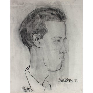 Rip Matteson "Marvin P." Monochromatic Portrait Illustration of a Man in Charcoal, Circa 1945 Circa 1945 For Sale