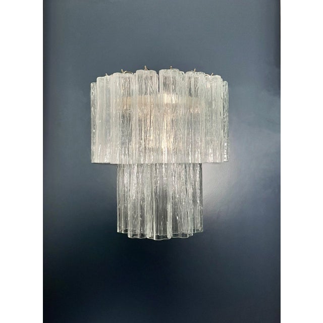 Vintage Murano Glass Tube Wall Sconces with 13 Transaparent Glass Tube, 1990s, Set of 2 For Sale - Image 9 of 17
