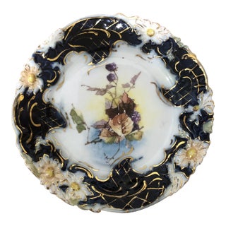 Art Nouveau Rs Prussia Porcelain Cake Plate Cobalt Pattern Circa 1900 For Sale