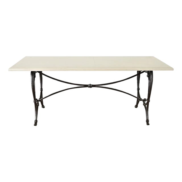 French Vintage Iron Base Dining Table & Painted Wood Top For Sale