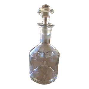 1950s Etched Glass Liquor Decanter With Glass Stopper Bar Ware Whiskey Decanter