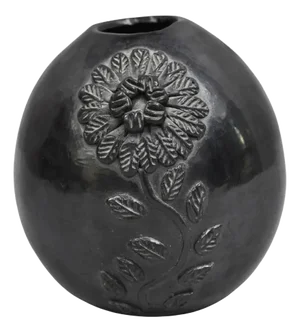 Late 20th Century Dona Rosa Barro Negro Black Pottery Flower Bud Vase, Mexico