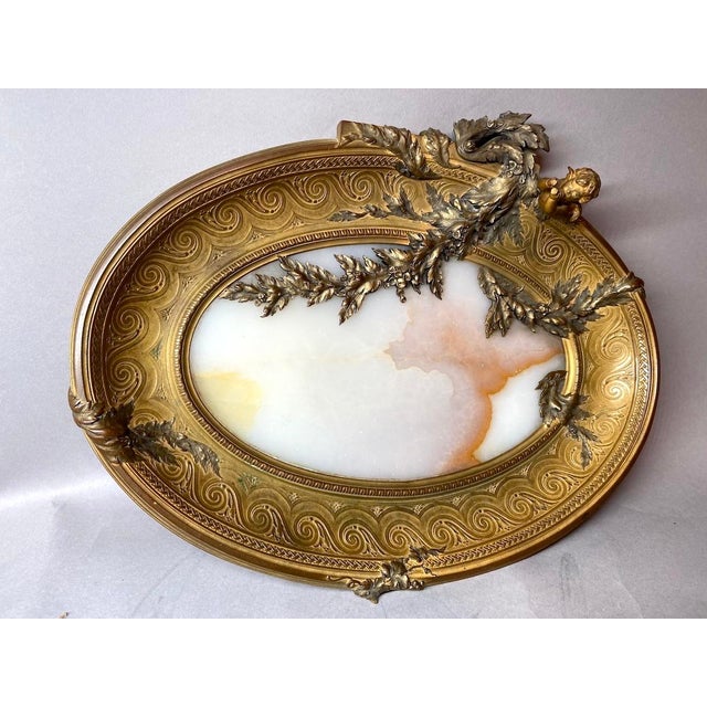 19c French Artisan Classical Bronze Alabaster Server For Sale - Image 18 of 18