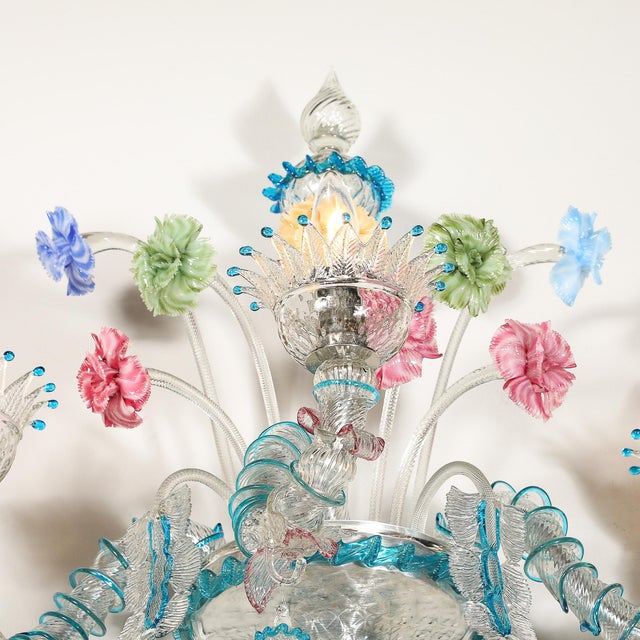 Transparent 1950s Mid-Century Hand-Blown Murano 3-Arm Classical Wall Sconces - a Pair For Sale - Image 8 of 18