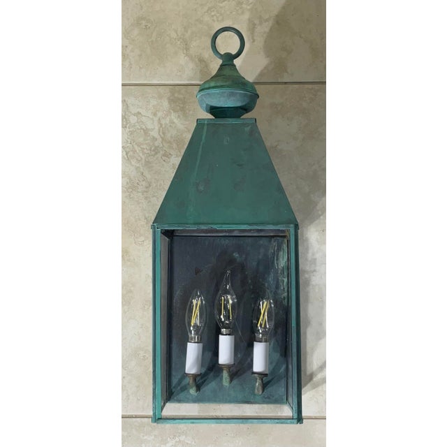 Single Solid Brass Vintage Wall Lantern 21”h X 7”.5w X 8”d For Sale - Image 12 of 14