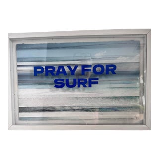 Vintage Pray for Surf Mixed Media Original Artwork - Signed For Sale