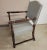 Early 20th Century Vintage English Open Wooden Arm Chair in Stripped Tan and Light Blue Upholstery For Sale - Image 5 of 8