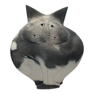 1995 Mary Gates Dewey Vintage Clay Raku Cat Sculpture #6 For Sale