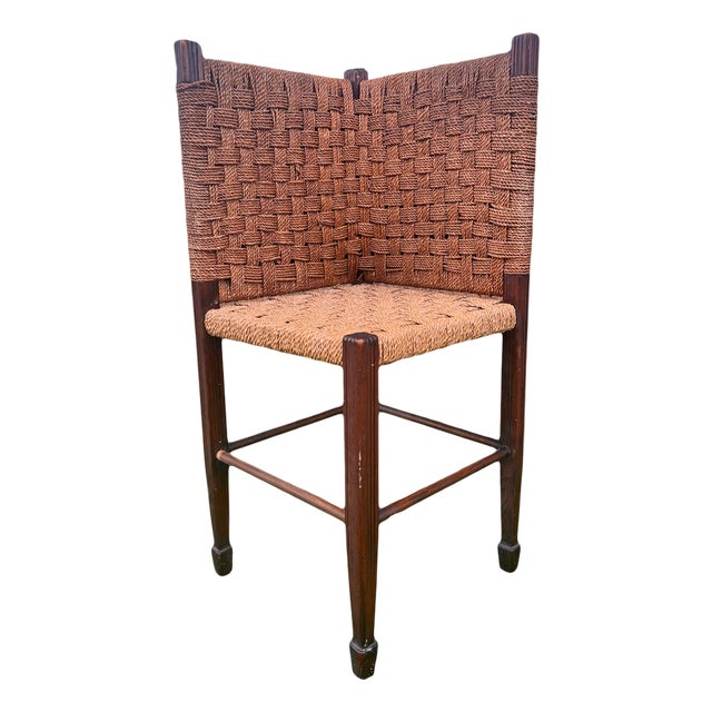 Mid 19th Century Rare Form George III Period Irish Corner Chair With Woven Rope Seat and Back For Sale