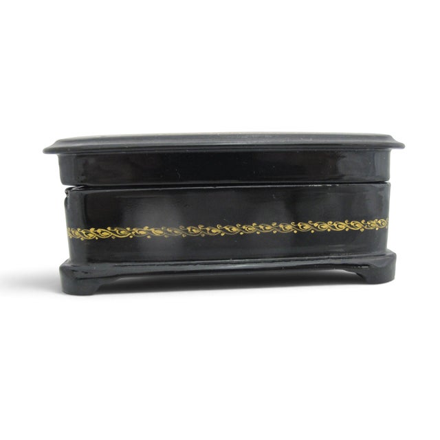 Russian Fairy Tale Ruslan & Ludmila Hand Painted Gold Lacquer Mstera Trinket Box For Sale In Portland, OR - Image 6 of 11