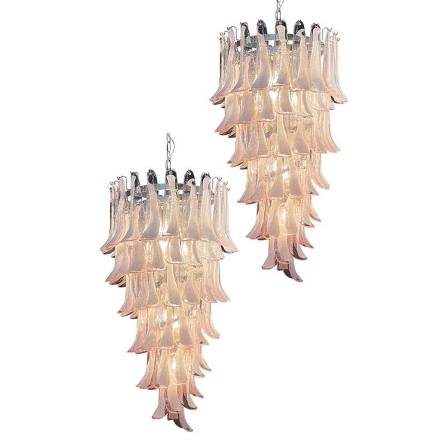 Large Italian Murano Glass Spiral Chandelier with 83 Pink Glass Petals, 1990s For Sale - Image 11 of 12