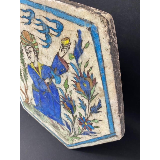 Blue Hexagonal Hand-Painted Earthenware Tile, Asia For Sale - Image 8 of 12