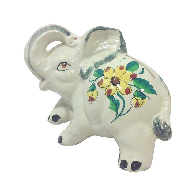 Italian Ceramic Elephant Coin Bank For Sale