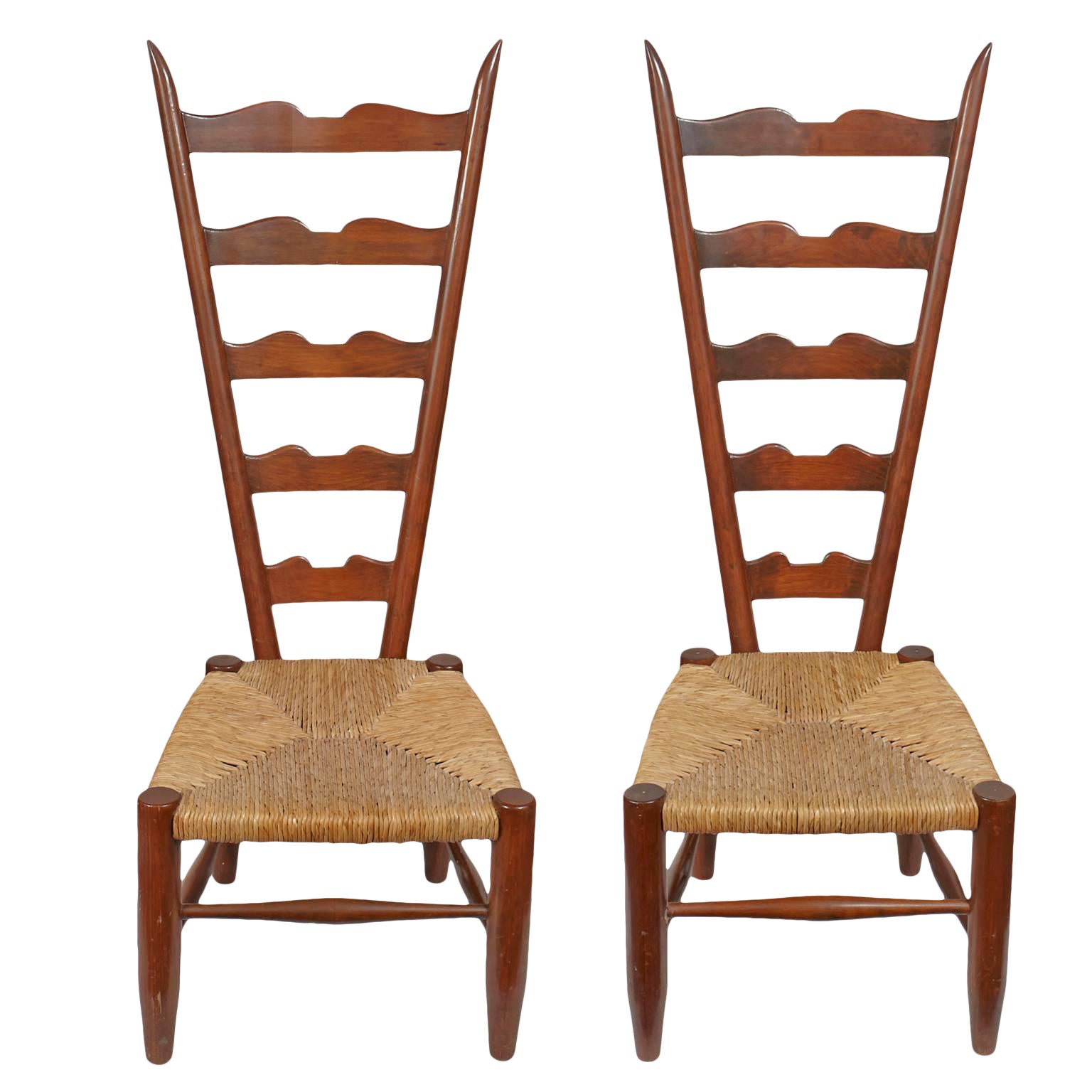 Pair of Vintage Ladder Back Chairs with Low Rush Seat Chairish