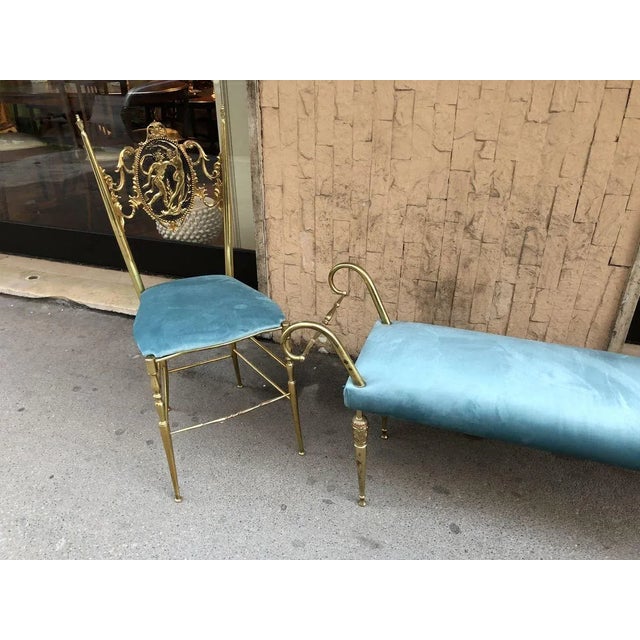 Vintage Brass Chiavari Chairs & Ottoman, 1950s, Set of 3 For Sale - Image 9 of 15