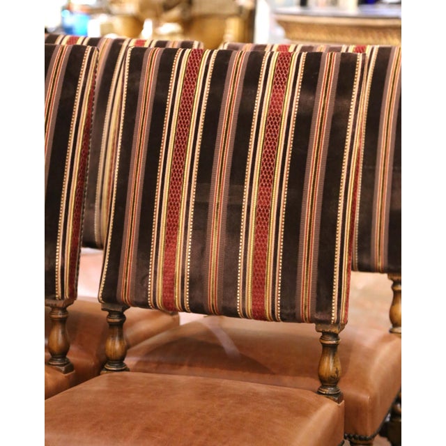 Set of 10 Louis XIII Style Walnut and Leather Dining Room Chairs For Sale In Dallas - Image 6 of 13