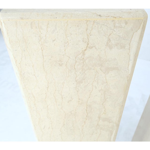 Stone Mid-Century Modern Square Beveled Tall Travertine Marble Pedestals End Tables For Sale - Image 7 of 12