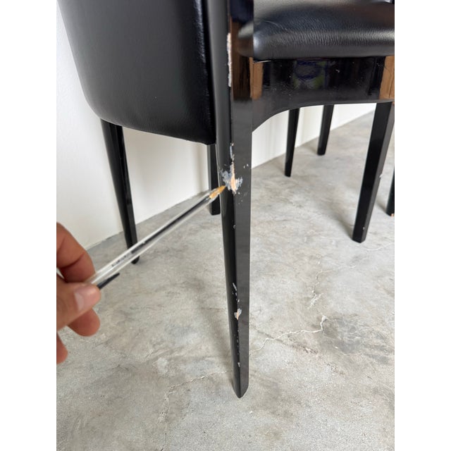 Black 1980’s Italian Art Deco Postmodern Black Lacquer & Leather Club Chairs – Pair/ Sold For Sale - Image 8 of 12