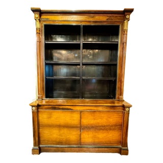Pair of French Empire Walnut Display Cabinets For Sale