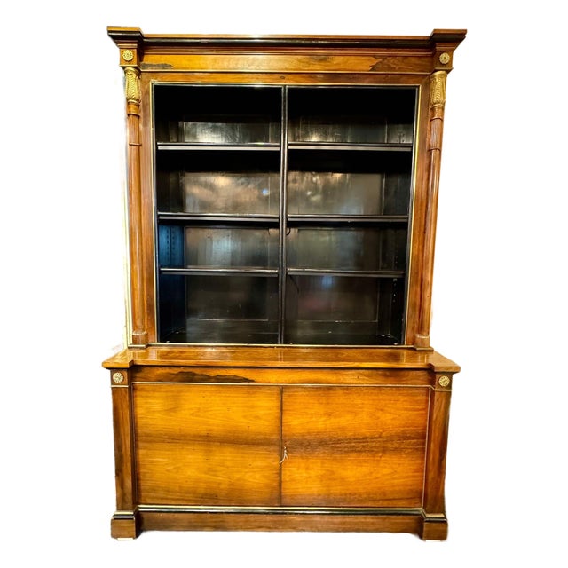 Pair of French Empire Walnut Display Cabinets For Sale