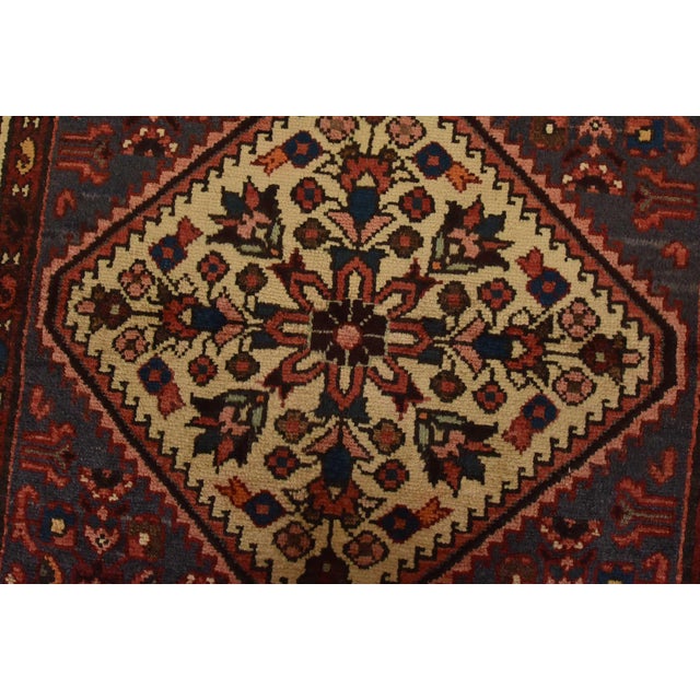 Textile Hamedan Runner 3’8” X 9’10” Blue Wool Vintage Tribal Hand-Knotted Rug For Sale - Image 7 of 13