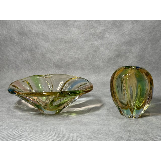 Pizzicato Vase and Bowl attributed to Hana Machovská for Mstišov/Karlovarske Sklo, 1959, Set of 2 For Sale - Image 10 of 11