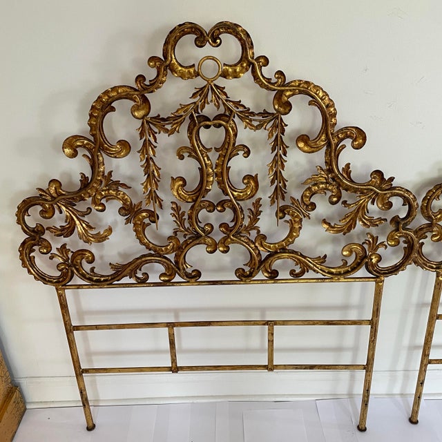 Metal Vintage Mid Century Italian Rococo Style Gold Gilded Headboard For Sale - Image 7 of 8