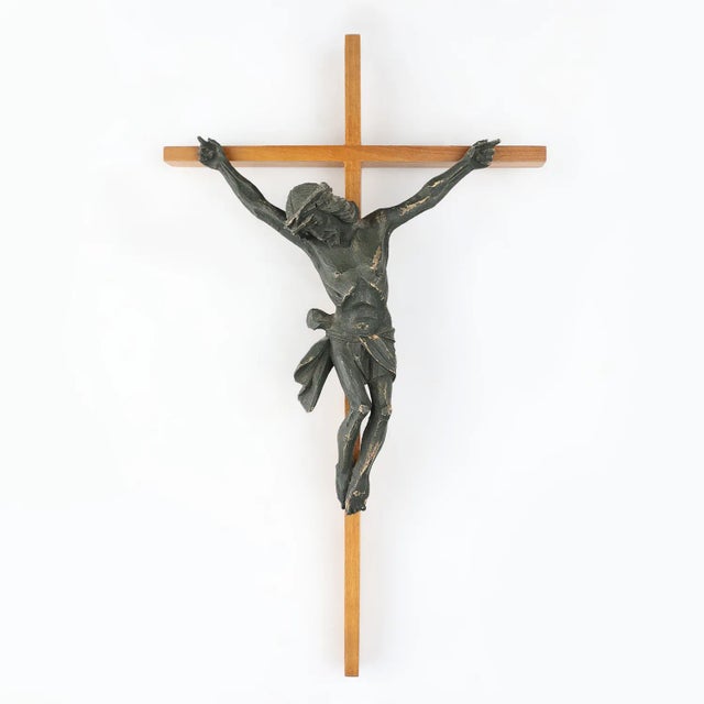 Antique Realistic Wooden Crucifix, France, 1850 For Sale - Image 10 of 10