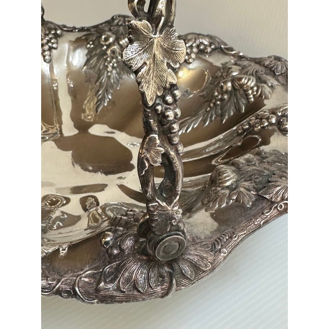 Vintage 11" Extra Silver Plated Bride's Basket With Swing Handle Grapes Motif For Sale In New York - Image 6 of 18