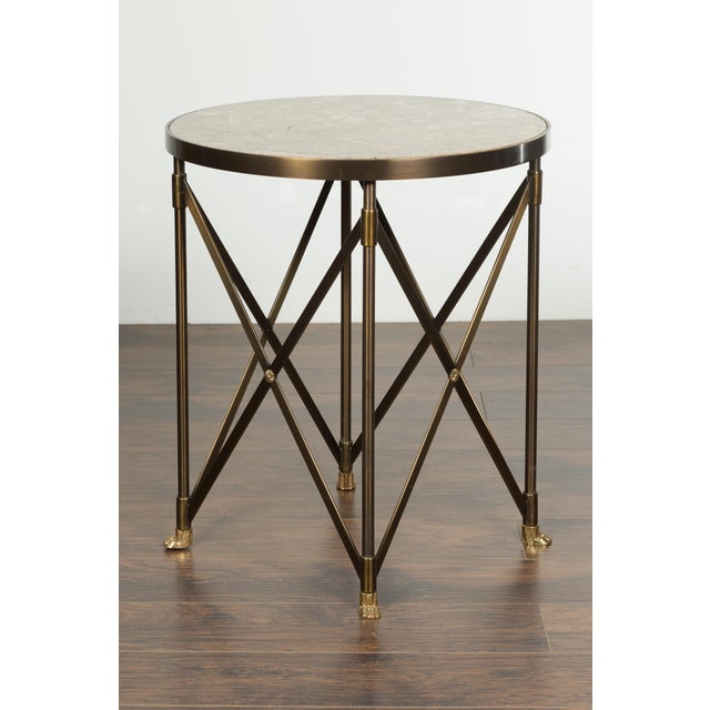 Italian Midcentury Bronze Side Table with Variegated Marble Top and Paw Feet For Sale - Image 10 of 12