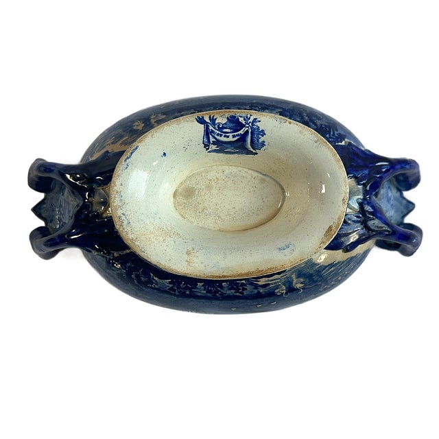 1930's Blue Staffordshire Transferware Euston Hall Pedestal Tureen For Sale In Houston - Image 6 of 9