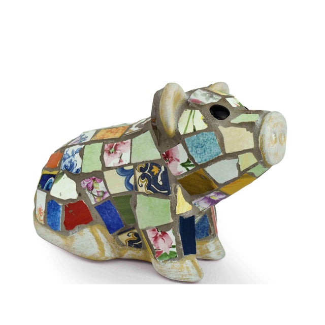 Handcrafted Multicore Reclaimed Ceramic Pieces Mosaic Pig Garden Outdoor Figurine For Sale - Image 6 of 12