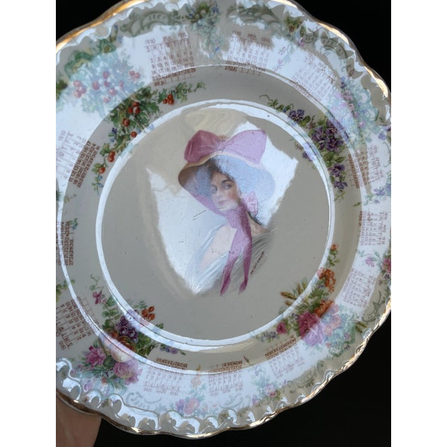 Antique McNicol Pottery 1910 Calendar Plate With Lady Portrait by Archie Gunn For Sale - Image 4 of 12