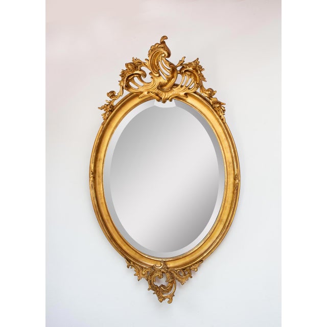 Antique French Louis XV Oval Gilt Mirror, 1913 For Sale - Image 15 of 15