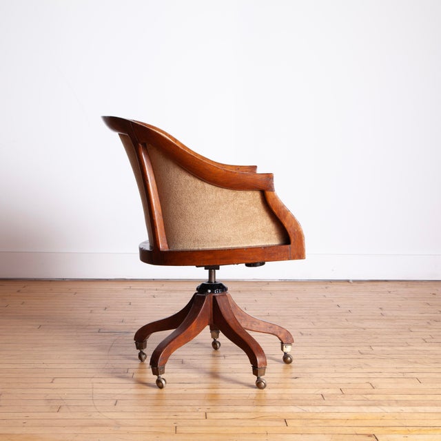 Beautiful soft tan mohair with antique style wood frame. Unmarked. Absolutely stunning chair.