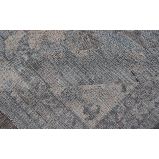 2020s Modern Oushak With Floral and Tribal Motifs With Cream, Gray and Powder Blue For Sale - Image 11 of 13