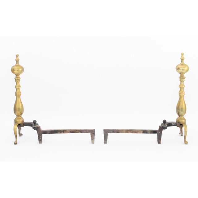 Early 20th Century American Federal Style Brass Andirons, Pair For Sale - Image 5 of 6