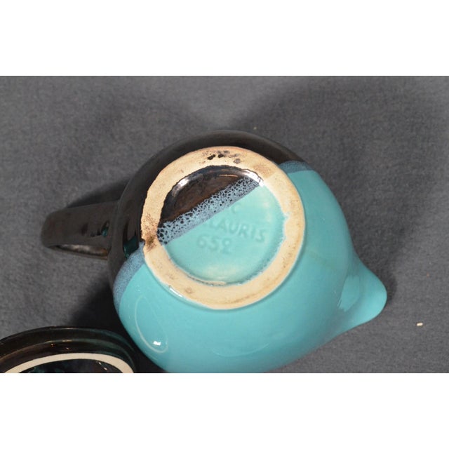 Mid 20th Century Vallauris – Black and Turquoise Blue Faience Coffee Set - 15 pcs For Sale - Image 15 of 18