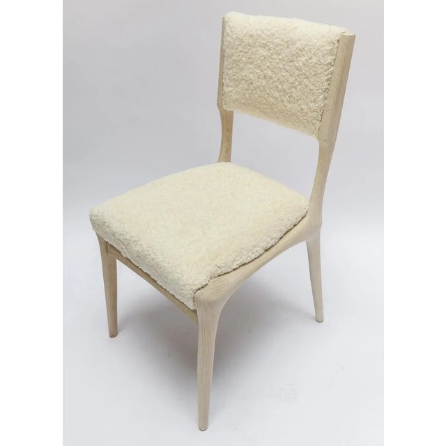 Custom Mid Century Style Oak Dining Chair in Ivory Boucle For Sale In Los Angeles - Image 6 of 8