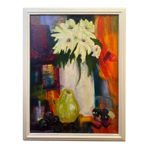Contemporary Expressionist Painting of a Still Life of Fruit and Flowers