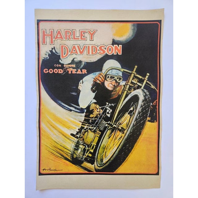 Art Deco Harley Davidson Motorcycle Advertising Poster, 1930s, in Very Good conditions. Designed 1920 to 1949