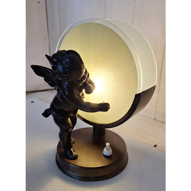 1920s Antique Angel Slhouette Table Lamp with Brass Base, 1920 For Sale - Image 5 of 10