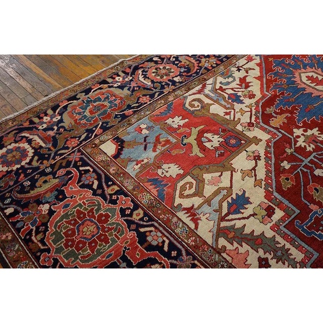 1900s Red Ivory Medallion Antique n.w. Persian Serapi Rug 11'8" X 18'10" Handknotted Wool Carpet For Sale - Image 9 of 11