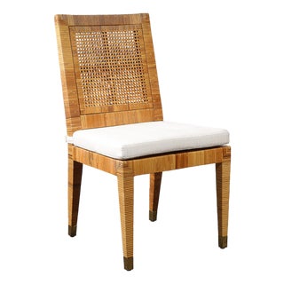Mid-Century Rattan & Bamboo Wrapped & Upholstered Chair Signed Bielecky Brothers For Sale